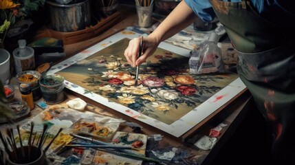 art restorer working on a painting generative ai