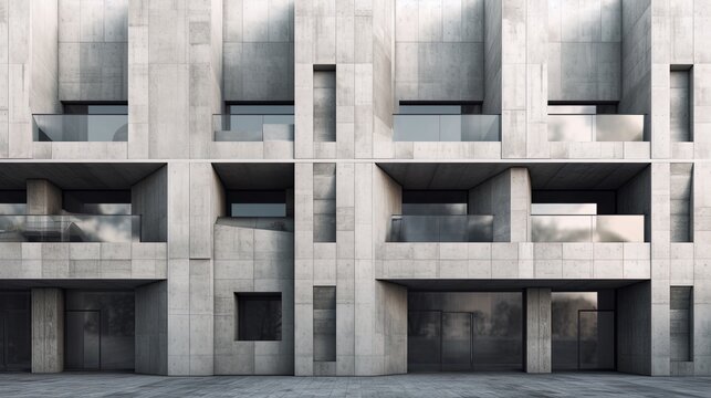 architectural detail of grey reinforced concrete building exterior using generative AI