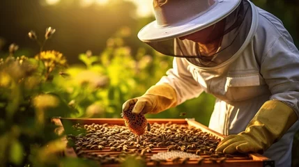 Fotobehang beekeeper tending to a beehive generative ai © ThisDesign
