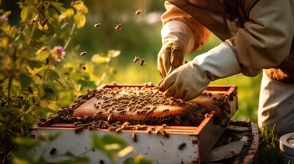 beekeeper tending to a beehive generative ai