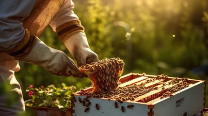 beekeeper tending to a beehive generative ai