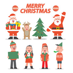 Vector illustration Family Christmas Party time with santa