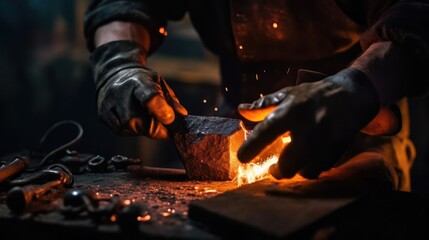 blacksmith forging metal generative ai - obrazy, fototapety, plakaty