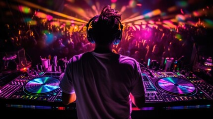 Obraz premium DJ mixing music at a party. generative ai