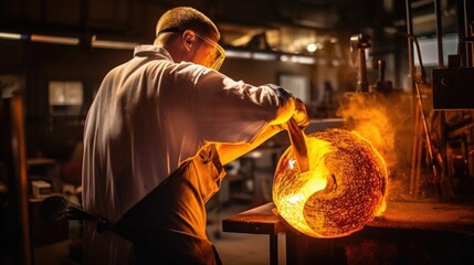 glassblower shaping molten glass. generative ai