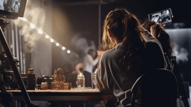 makeup artist working on a film set. generative ai