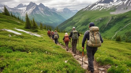 mountain guide leading a group of hikers generative ai