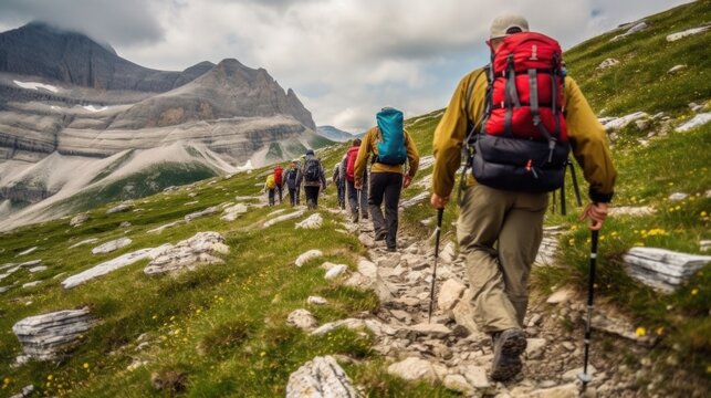mountain guide leading a group of hikers generative ai