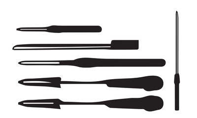 A black-and-white image of different tools including a knife.