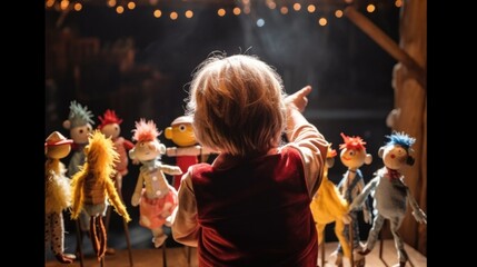 puppeteer performing with puppets. generative ai