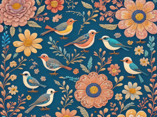 Fototapeta premium Floral pattern bird