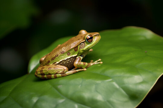 a green frog on a leaf