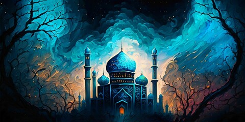 Elegant Islamic background with magnificent mosque create with generative AI.