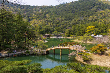 Ritsurin Garden in Takamatsu City, Kagawa Prefecture, Japan, one of the most famous Japanese historical gardens.