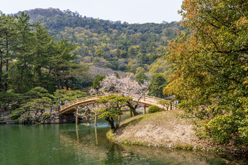 Fototapeta na wymiar Ritsurin Garden in Takamatsu City, Kagawa Prefecture, Japan, one of the most famous Japanese historical gardens.