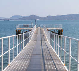 Fototapeta na wymiar White boat jetty in Naoshima, Kagawa, Japan