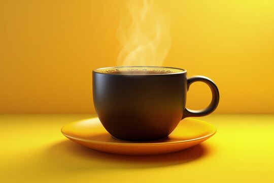 Coffee cup isolated on yellow background, Generative AI
