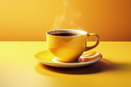 Coffee cup isolated on yellow background, Generative AI