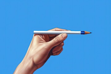 Hand with pencil isolated on blue background, Generative AI