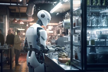 capturing a humanoid robot in a laboratory setting, surrounded by cutting-edge technology. Made by genrative AI.