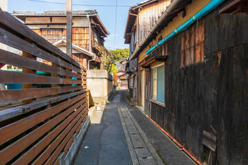 Beautiful narrow street in the old town of Naoshima, on Naoshima Island, Kagawa District, Japan