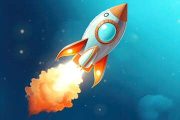 Rocket illustration on blue background, Generative AI