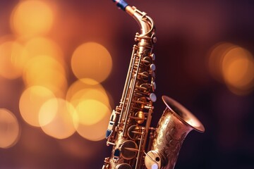 Fototapeta na wymiar Saxophone on bokeh background, Generative AI 