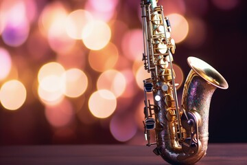 Saxophone on bokeh background, Generative AI
