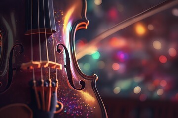 Violin on bokeh background, Violin in background with blurred lights, Generative AI