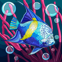 Illustration of a tropical fish underwater 