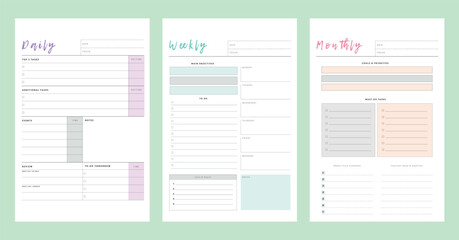 Daily Weekly Monthly Planner. Vector illustration.