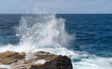 Wild coast of El Hierro island (Canary). Big wave.