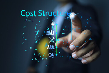 Businessmen or entrepreneurs use hand to analyze a cost structure that includes factors such as production cost, staffing costs, maintenance costs, and advertising.