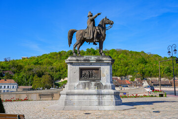 Equestrian statue of Napoleon on the Legion of Honor Square in the town of Montereau Fault Yonne in Seine et Marne, France
