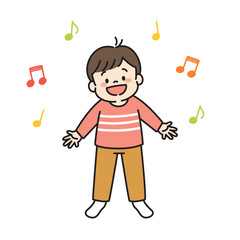 歌を歌う男の子のイラスト　音符　全身