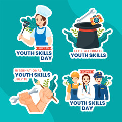 World Youth Skills Day Label Illustration Flat Cartoon Hand Drawn Templates Background