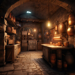 modern kitchen with medieval theme