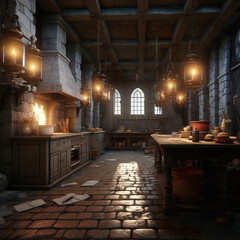 modern kitchen with medieval theme