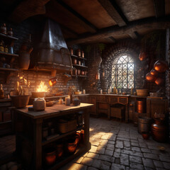 modern kitchen with medieval theme