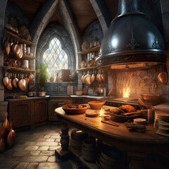 modern kitchen with medieval theme