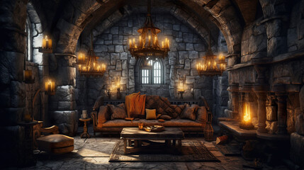 Fototapeta premium modern living room with medieval theme
