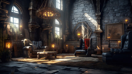 modern living room with medieval theme