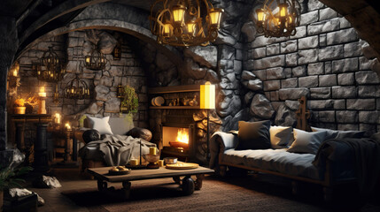 modern living room with medieval theme