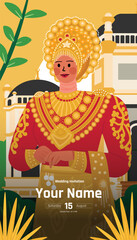 Indonesian Acehnese woman Wedding dress illustration Flat style design