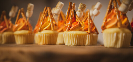 Vanilla cupcakes as mini campfires 