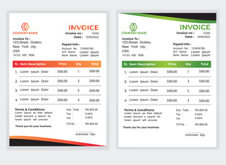 Business Minimal Corporate Invoice design template vector illustration bill form price . Creative template and stationery design payment agreement design template Cash Memo, Vector Quotation Design