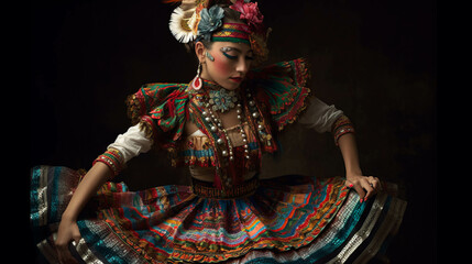Fototapeta premium LATIN MEXICAN FOLKLORE, TRADITIONAL, COLORFUL, CULTURAL, REGIONAL DANCER. ai generative