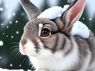 cute rabbit in the winter forest
