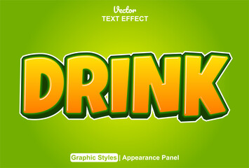 drink text effect with orange graphic style and editable.