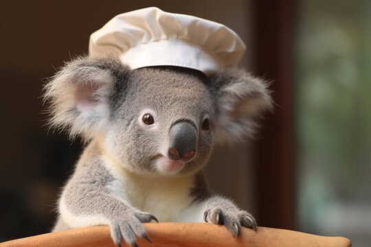 cute koala wearing a chef's hat